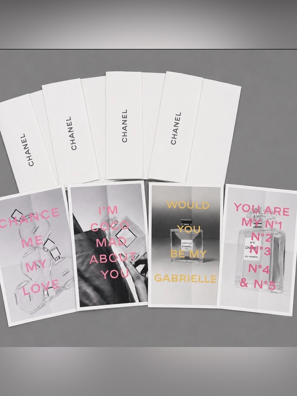CHANEL Boutique Fragrance Stationery Set 4 Note Cards & Envelopes